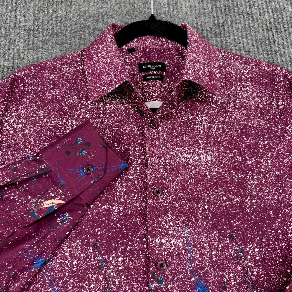 Rosso Milano Italy floral speckled button up shirt men's medium 15.5 - Picture 3 of 9